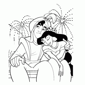 Jasmine & Aladdin kijken naar het vuurwerk