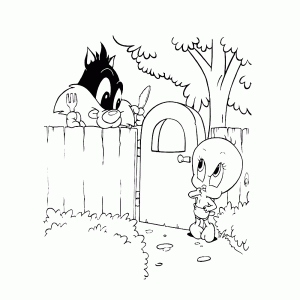 Baby Tweety & Sylvester in de tuin