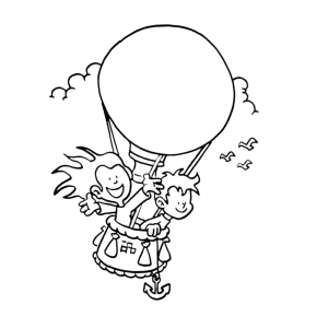 Een jongen en een meisje in een heteluchtballon