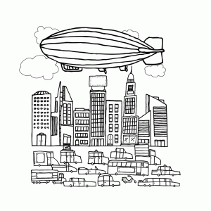 Zeppelin boven de stad