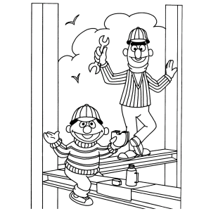 Bert en Ernie als bouwvakkers