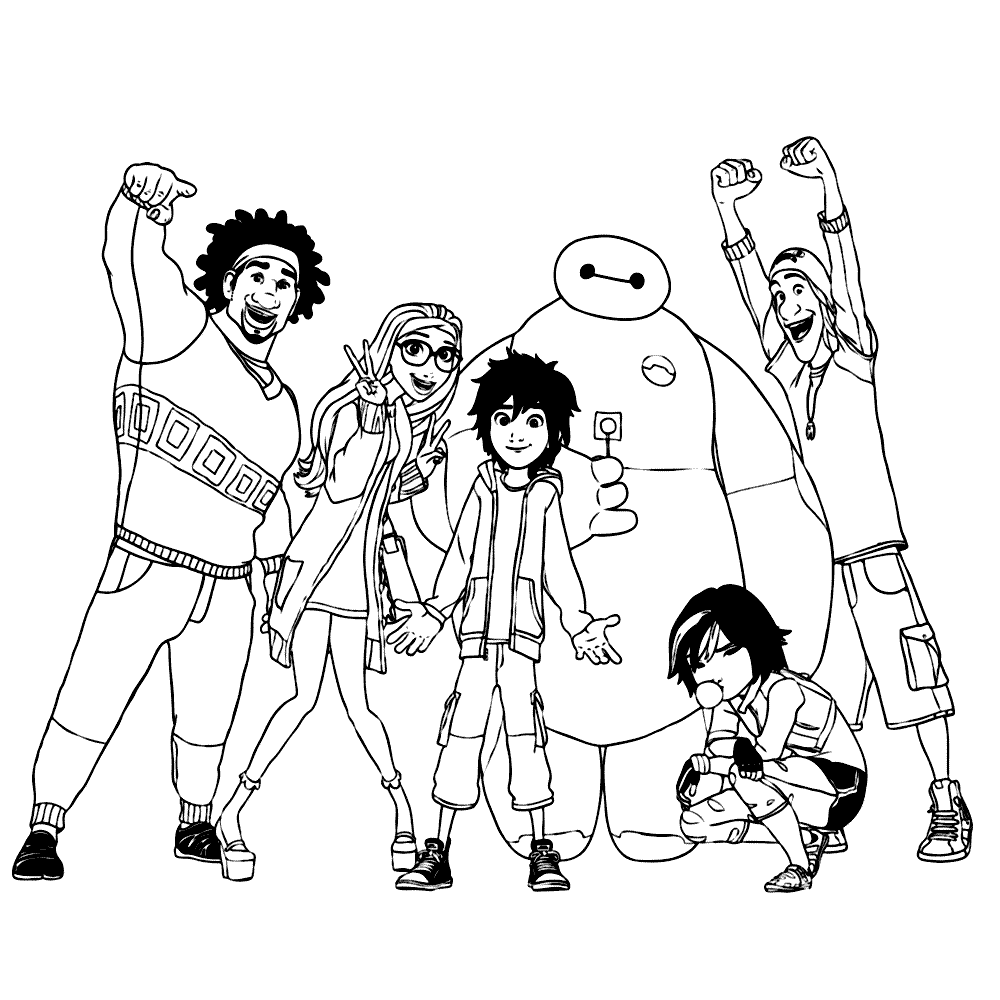 Wasibi, Honey Lemon, Hiro, Baymax, GoGo Tomago en Fred