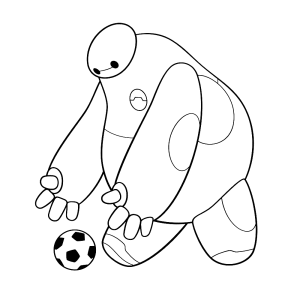 Baymax probeert een voetbal op te pakken