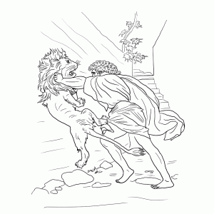 Samson vecht met de leeuw