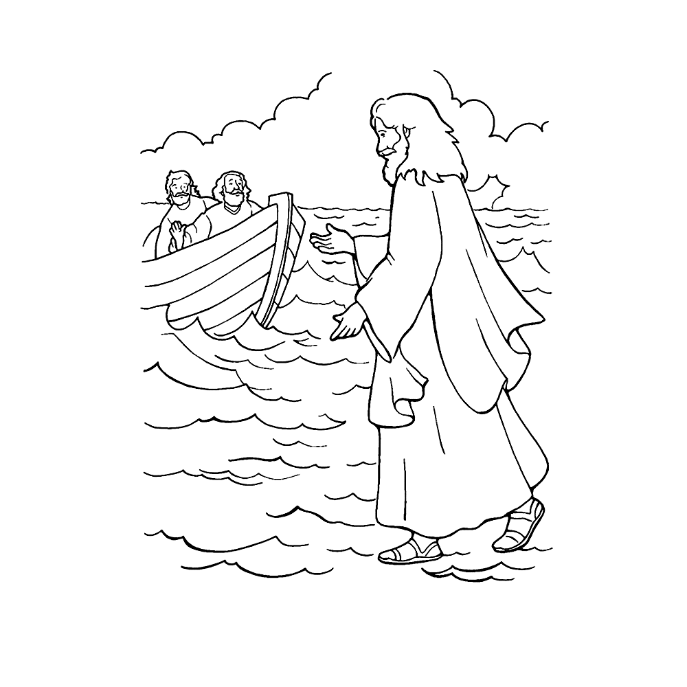 bekijk Jezus loopt over het water kleurplaat