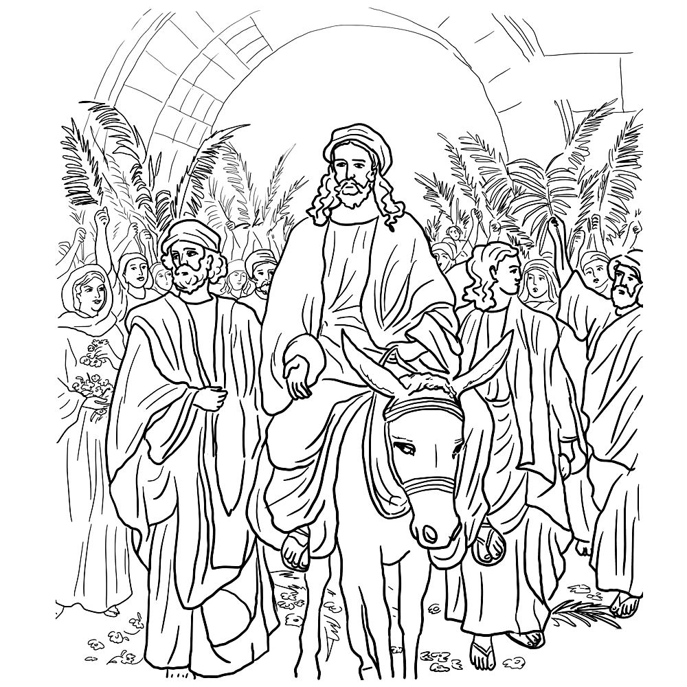 bekijk Jezus komt Jeruzalem binnen voor het Pascha kleurplaat