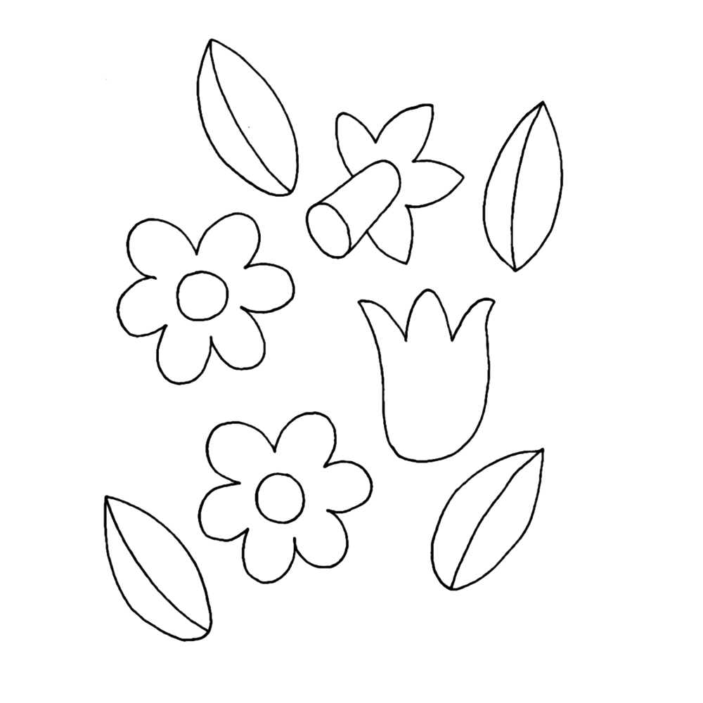 bekijk vormen van lentebloemen kleurplaat