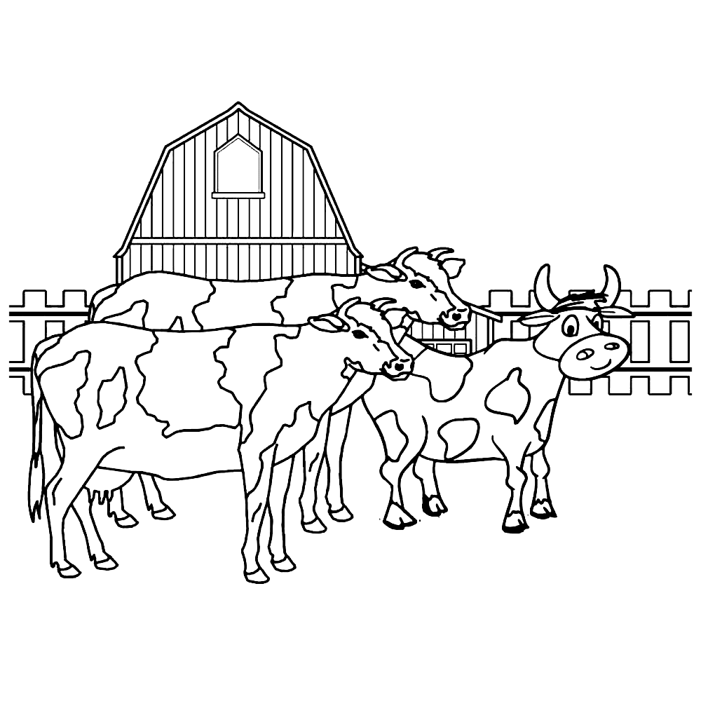 bekijk Koeien bij de boerenschuur kleurplaat