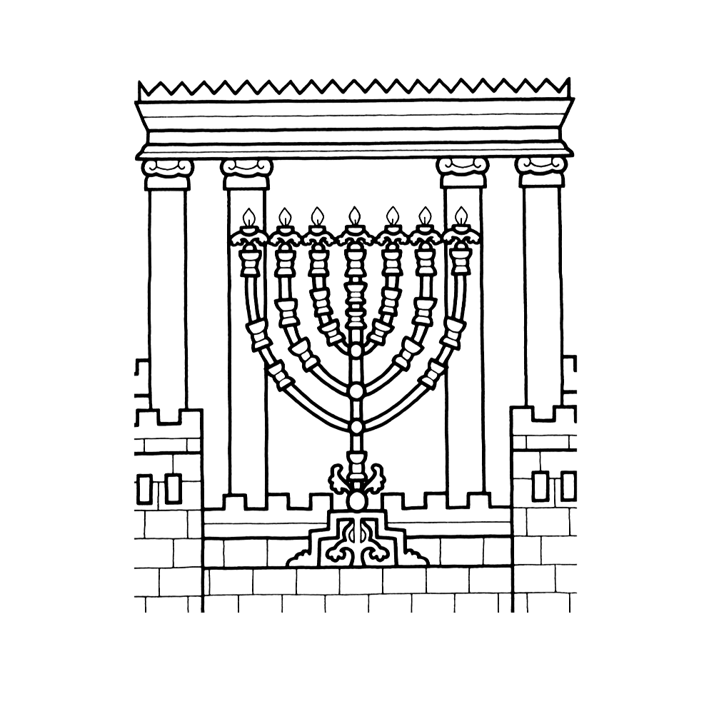 bekijk kandelaar met kaarsen bij de Tempel kleurplaat
