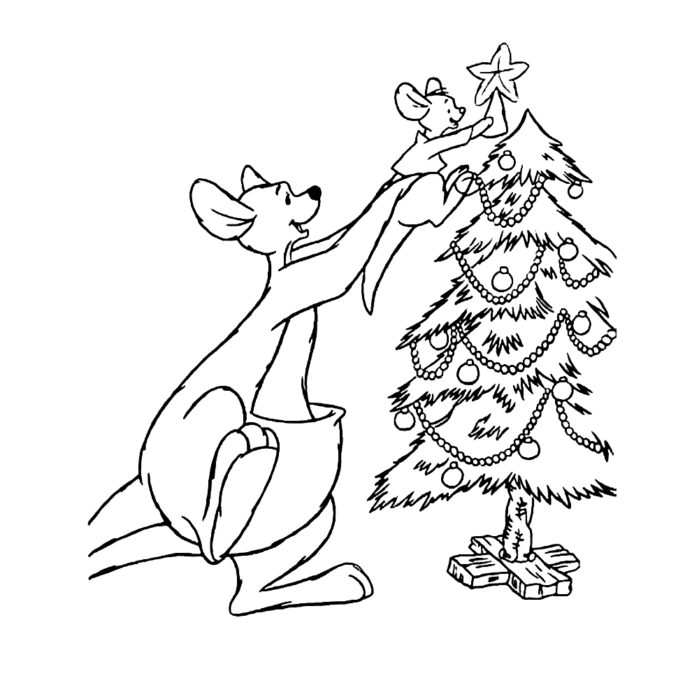 bekijk Kanga en Roo versieren de kerstboom kleurplaat