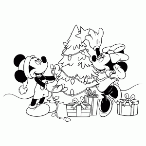 Minnie en Mickey versieren de kerstboom
