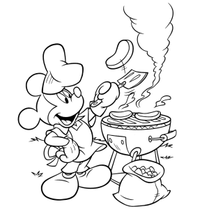 Mickey bakt hamburgers