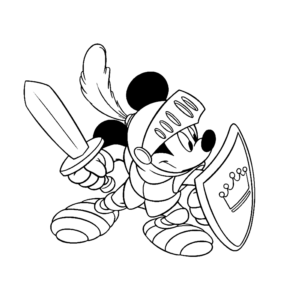 bekijk Mickey Mouse als ridder kleurplaat