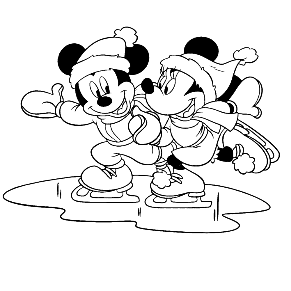 bekijk Mickey en Minnie op de schaats kleurplaat