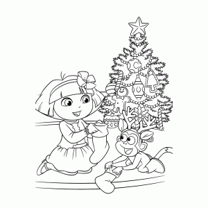 Dora & Boots bij de kerstboom