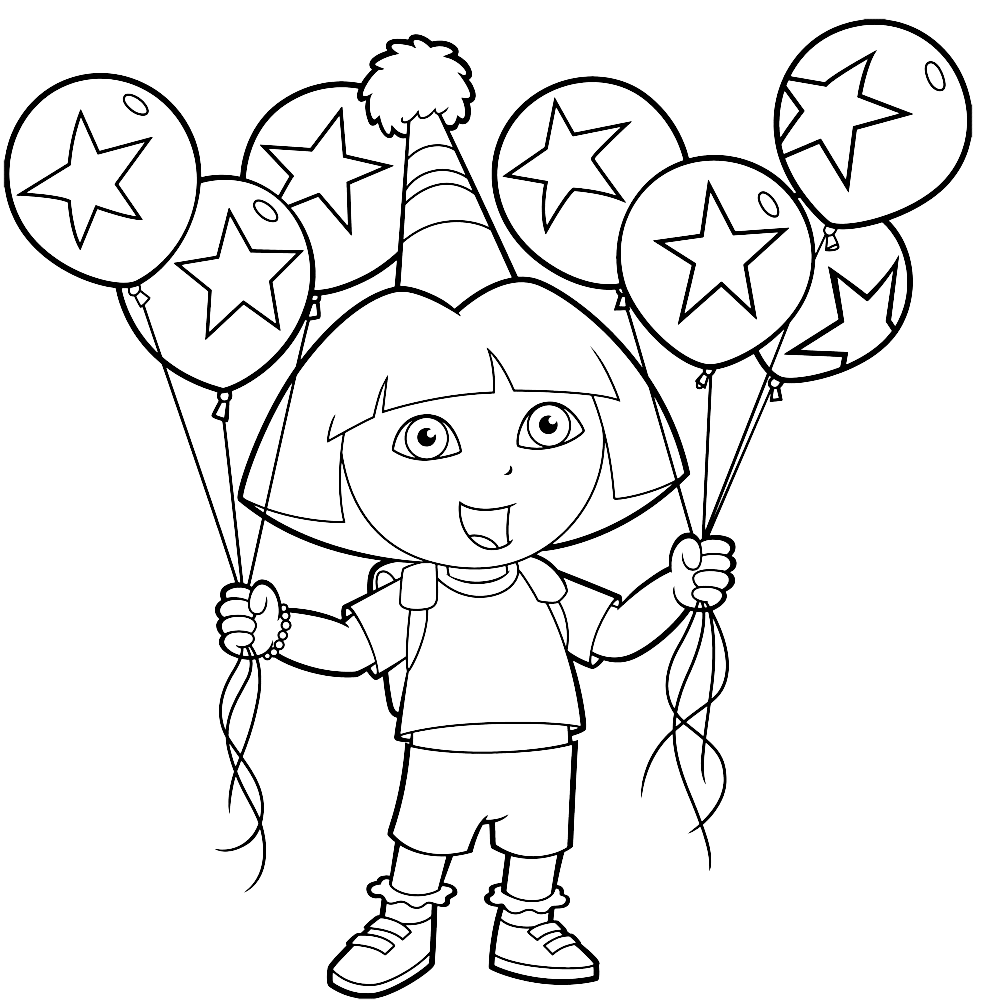 bekijk Dora met ballonnen kleurplaat