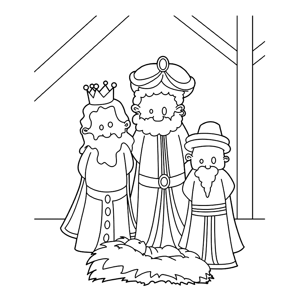 bekijk De drie koningen bij het kerstkind kleurplaat
