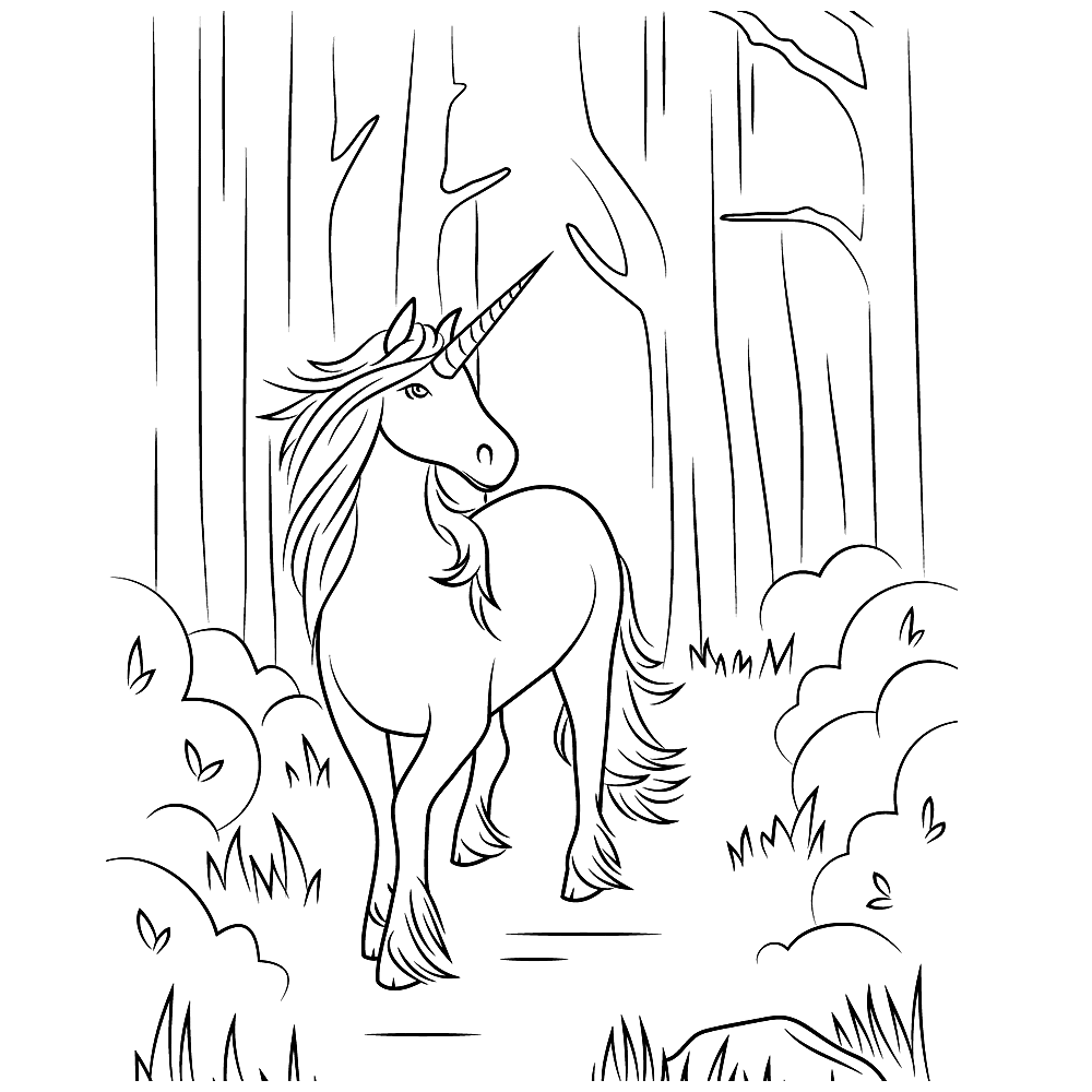 bekijk Eenhoorn in het bos kleurplaat