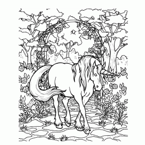 A unicorn in a garden