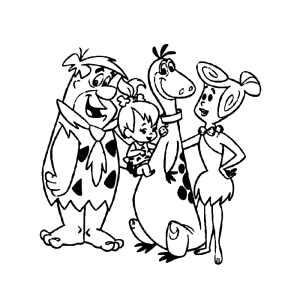 Fred, Pebbles, Dino en Wilma