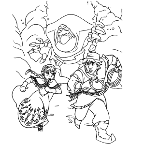 Anna and Kristoff are chased by Marshmallow