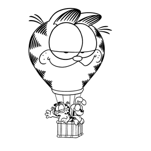 Garfield en Odie in een heteluchtballon