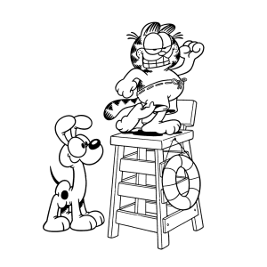 Garfield en Odie als strandwacht
