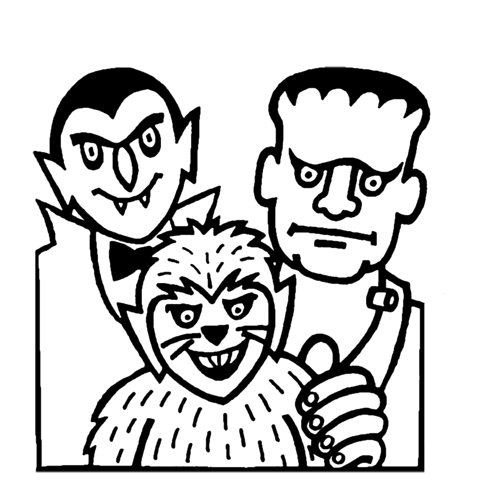 bekijk Dracula, het monster van Frankenstein en een weerwolf kleurplaat