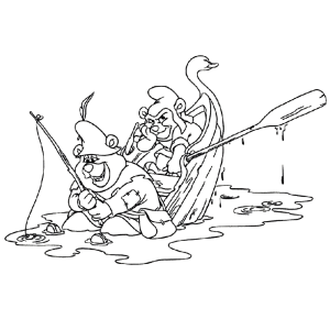 Tummi en Gruffi in een roeiboot