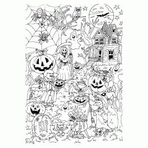 Veel details in deze Halloween kleurplaat