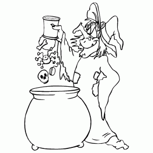 The witch makes a potion