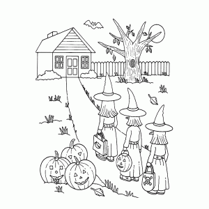 A bunch of witches go trick or treat