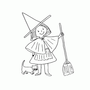 A cute little witch with her cat