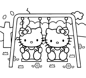 Hello Kitty en Mimmy op de schommel
