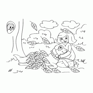 Een meisje met haar hond in het bos