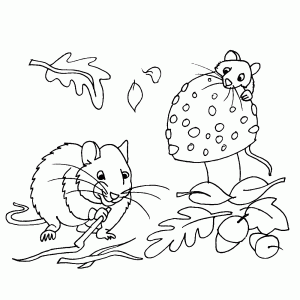 Two mice collect food for the winter