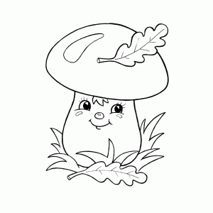 A cheerful mushroom with an autumn leaf