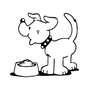 Dog at his food bowl