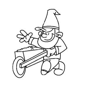 A leprechaun at work with a wheelbarrow