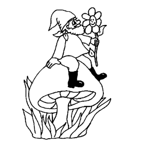 Met een bloem, zittend op een paddestoel