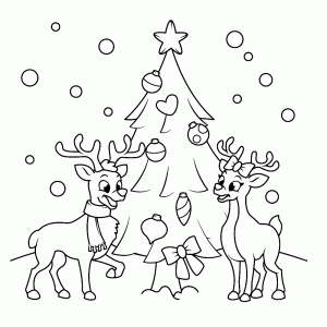 Rendieren bij de kerstboom