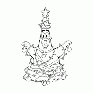 Patrick verkleed als kerstboom