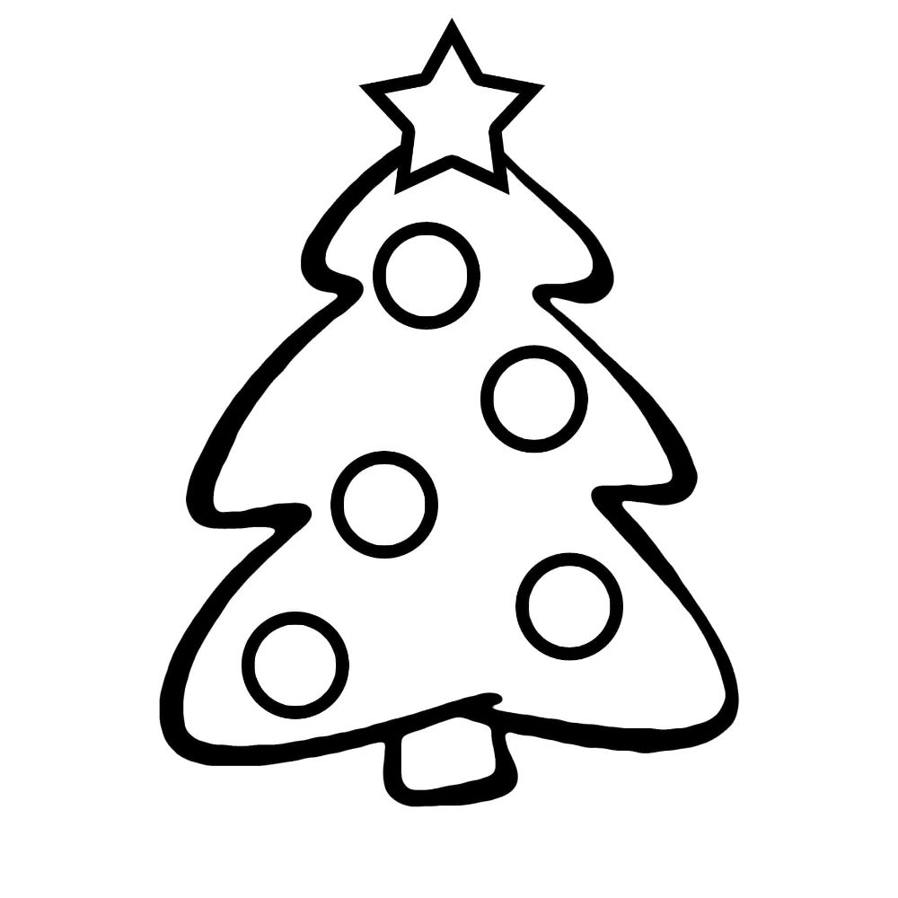 bekijk De kerstballen hangen in de boom. Een ster er bovenop. kleurplaat