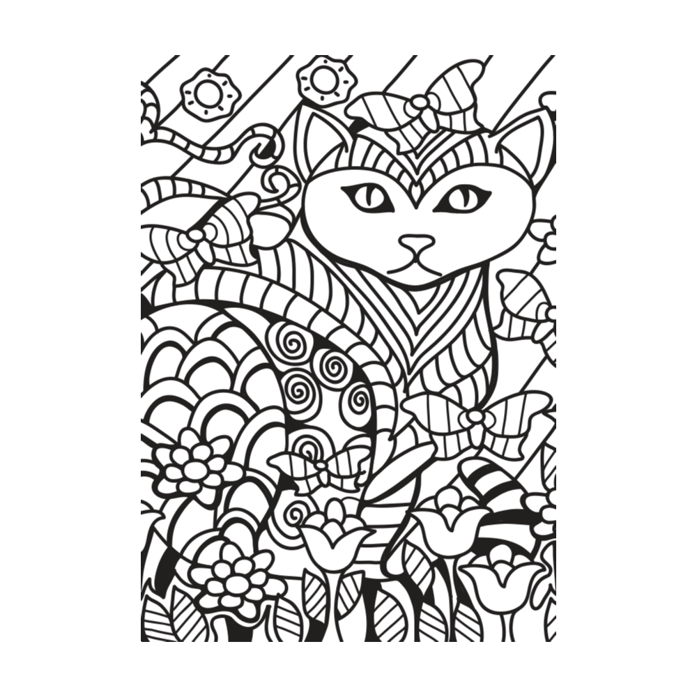 bekijk kat tussen de bloemen kleurplaat