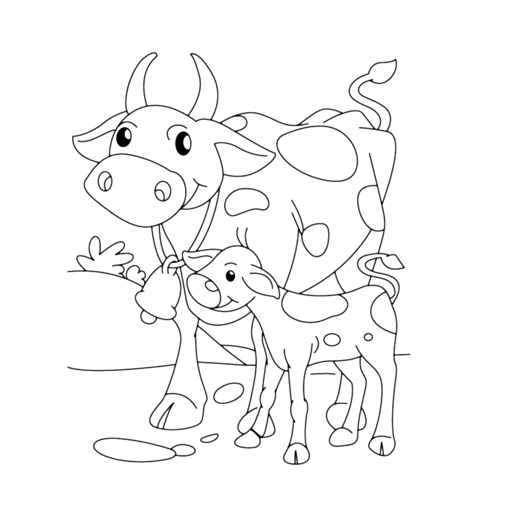 bekijk Een koe met haar kalfje kleurplaat