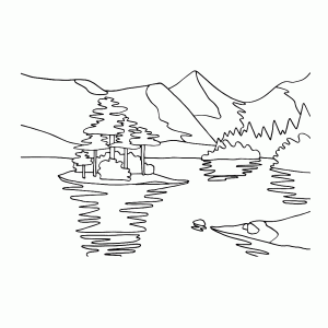 Een eilandje in een meer tussen de bergen