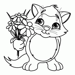 Kitten with a bunch of flowers
