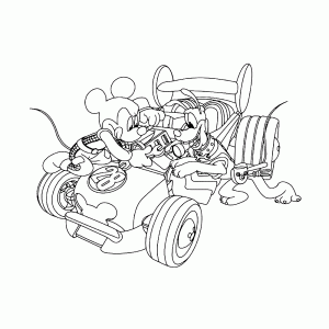 Mickey en Pluto sleutelen aan de racer