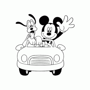 Mickey en Pluto maken een ritje met de auto