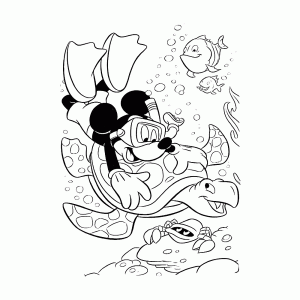 Mickey snorkelt met een zeeschildpad